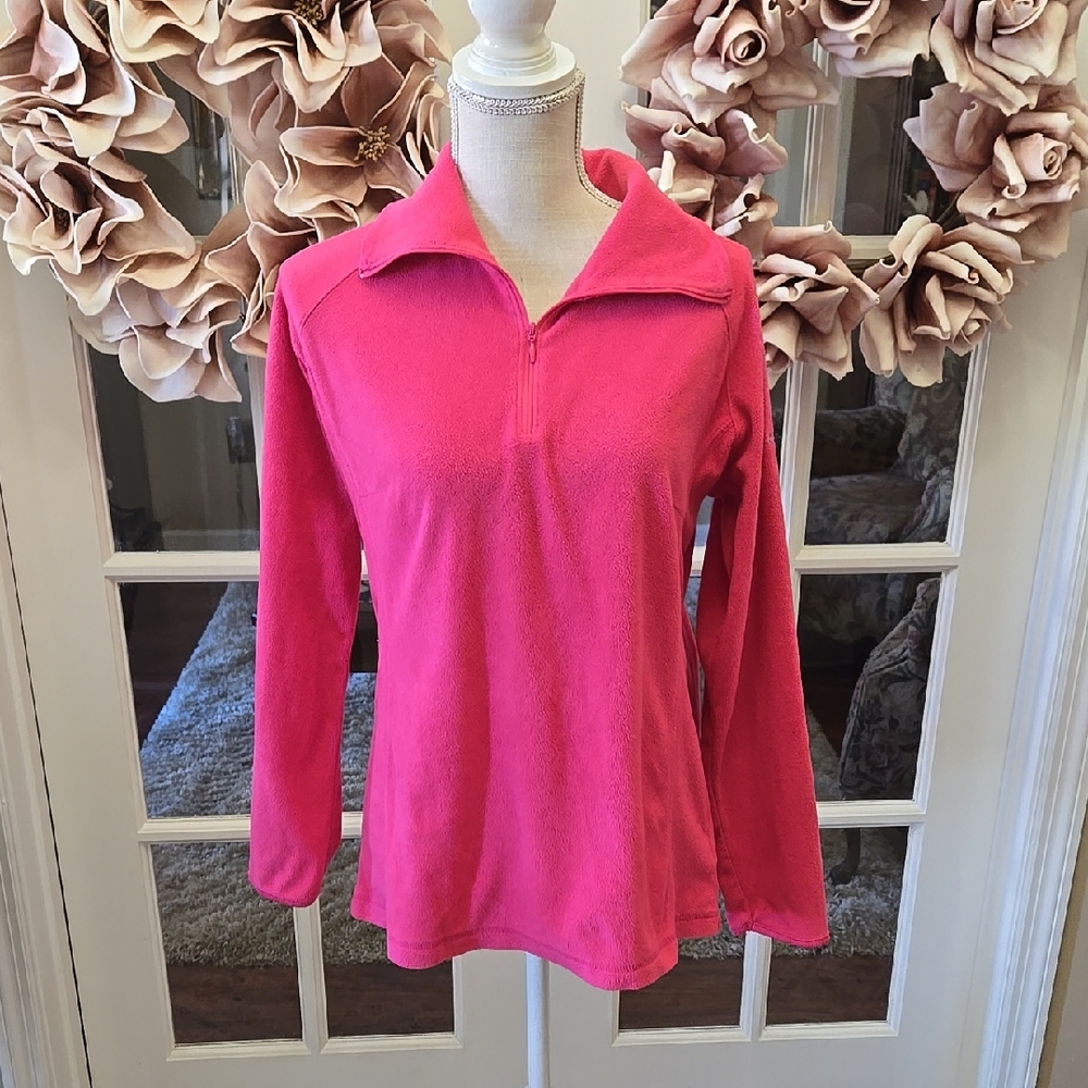 Columbia Pink Quarter-Zip Fleece Top Long Sleeves Large Excellent Condition